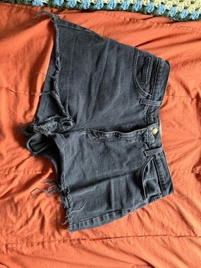 American Eagle Outfitters Black Denim Shorts with Frayed Hem